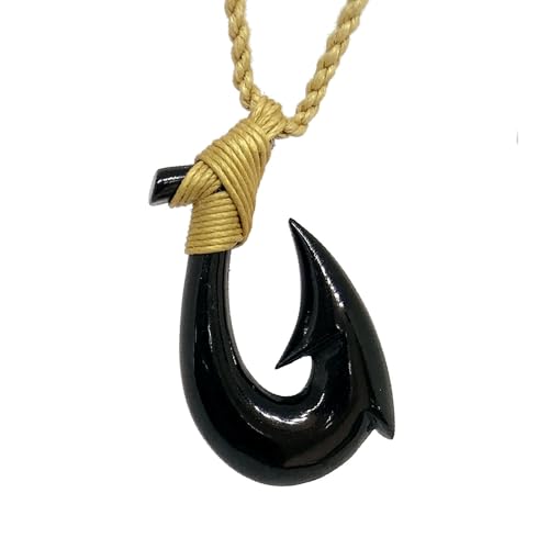 Hawaiian Black Hand Carved Hawaiian Bone Fish Hook Pendant