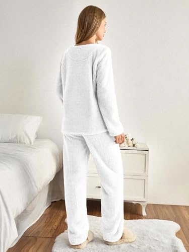 Image of KOTTY Women's Fleece White Winter Cord Set | Cozy Track Suit with Sweatshirt & Pants | Perfect for Airport & Jogging Look