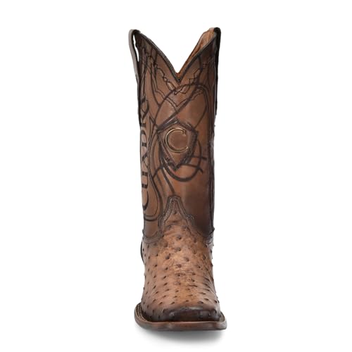 Cuadra Men's Boot in Ostrich Leather Brown With Laser Engraving 3Z2LA13