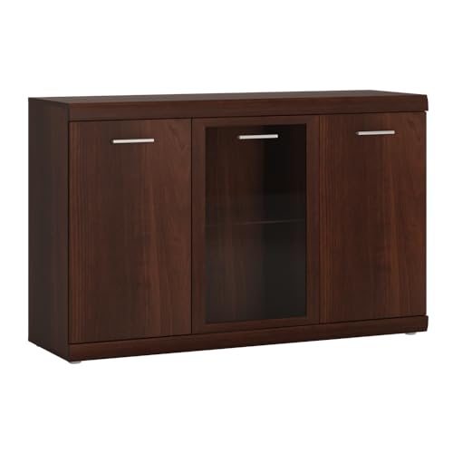 Lomadox Sideboard Vitrine 140 cm Nussbaum Kommode Anrichte Vitrine Vitrinenschrank Geschirrschrank Stauraumschrank