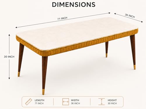 Image of WOODEN SPACE 6-Seater Wooden Dining Table Set | Nano Composite Marble Top | Solid Wood Base | Modern Dining Room Furniture with 6 Chairs (Yellow Grand Aura)