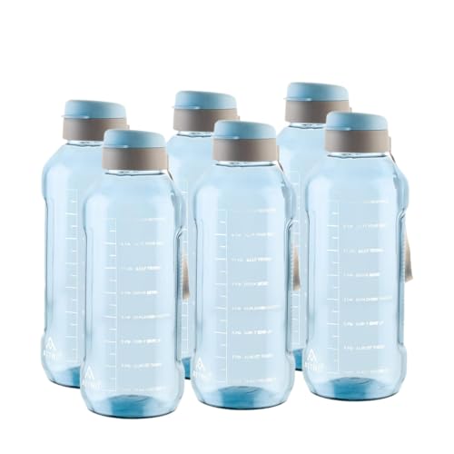 Image of ATTRO Ultra Pro Motivational 1.5-Liter BPA-Free Water Bottle with Leak-Proof Flip-Top Cap, Nylon Strap and Stylish Color for Daily Hydration- Blue-Set Of 6