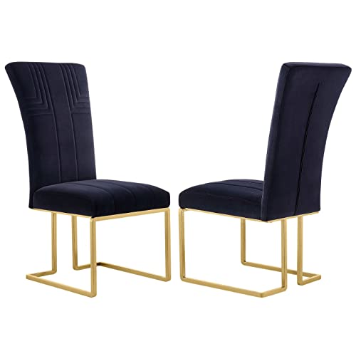 Azhome Dining Chairs, Black Velvet Upholstered Chairs With Geometric Texture High Back And Polished Gold Legs, Set Of 2 #TOP29