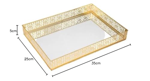 Image of LamJum Metal and Glass Serving Tray - Large, Gold, 35L x 25W x 5H Centimeters
