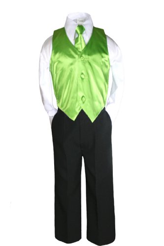 Unotux 4 Piece Formal Boy Green Vest Set Suit 0 month to 7 years (S:(0-6 months))