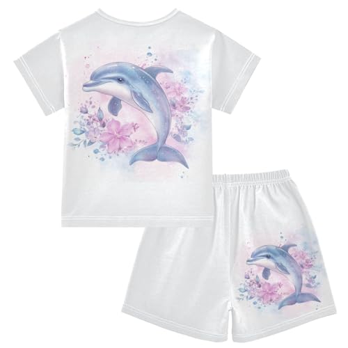 Floral Dolphin Watercolor Pajama Set Short Sleeve Nightwear Soft Clothes Set Summer Pajamas Cotton 5Y2