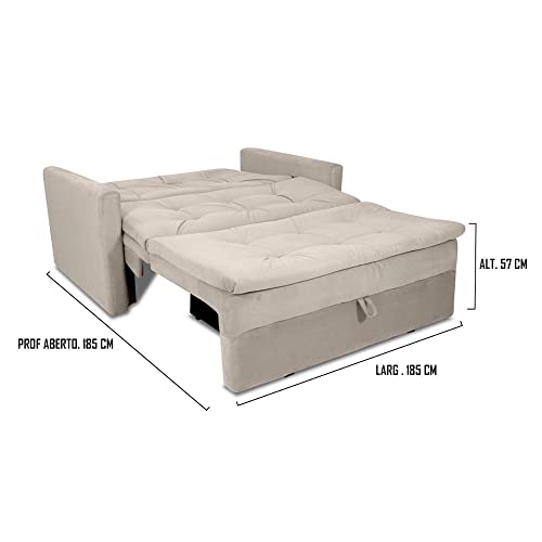 Sofá Cama 2 Lugares com Braço Veludo Pavia Bege Venezia Matrix