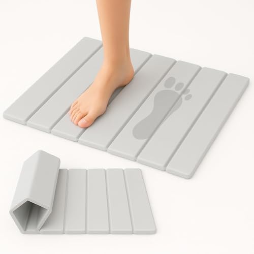 Genérico Alfombrilla de baño de Piedra de diatomita 60x40cm Alfombra de baño de Piedra Alfombra diatomita baño Plegable Súper Absorbente y de Secado rápido (Gris Claro, 60 * 40cm)