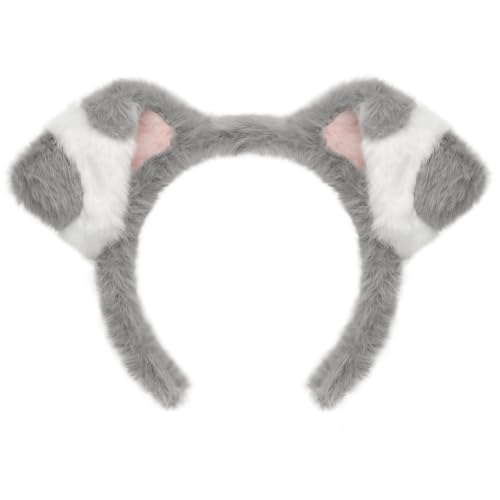 Beviliu Dog Ears Headband, Schnauzer Ear Grey, Wolf Cat Ears Costume