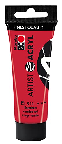 Marabu 12200055911 - Artist Acryl Karminrot 911, 22 ml, feine Acrylfarbe in Künstlerqualität, auf Wasserbasis, pastose Konsistenz, hoch pigmentiert, sehr gute Brillanz und Deckkraft