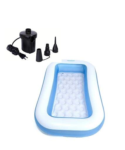 5.5 Ft Inflatable Baby Swimming Pool with Electric Air Pump | Baby Bath Tub for Outdoor Indoor Fun (Blue and White)-image-33