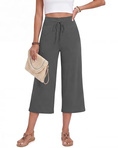 Image of ZOOSIXX Soft Black Pajama Pants for Women, Wide Leg Pants Woman Flowy Comfy Casual Lounge Yoga Capri Pants 22 inch / 30 inch