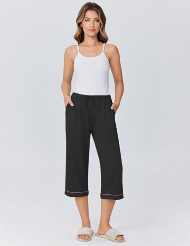 Image of Ekouaer Womens Pajamas Pants Capri Pj Bottoms with Pockets Sleep Pants | Comfy Drawstring Printed Soft Lounge Pants for Home, Daliy Wear