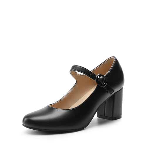 DREAM PAIRS Womens Mary Jane Shoes Chunky Heel 2.76 Inch - Round Toe Vintage Office Work Pumps - Comfortable Low Block Heels Dress Shoes for Women 8 Black
