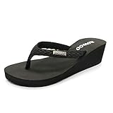 ONEHOO W823 Women Platform Wedge No-Slip Thong Flip Flops High Heels Beach Dressy Sandals (US5/EU36, Black)