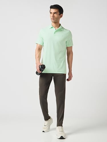 Image of TECHNOSPORT Men's Solid Slim Fit Polo Collar T-Shirt COTFLEX Half Sleeve Button Polyester for Gym Running Workout UPF50+ Anti Odour