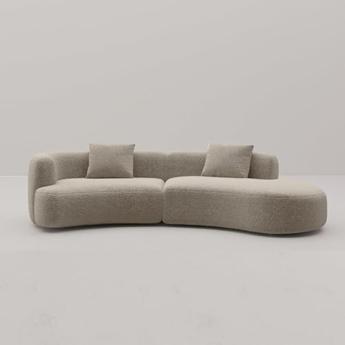 Image of Modern Style Curved Sectional Living Room Couch, Minimalist Comfy Boucle Fabric Modular Sofa for Apartment, Home Office, Right Hand Facing, Light Coffee