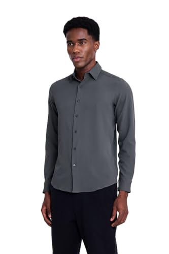 Image of SNITCH Men Casual Shirt | Slim Fit Long Sleeve Spread Collar Vertical Crinkle Textured Pattern | Breathable Polyester Blend & Stretchable Fabric for Casual Outing & Everyday Use