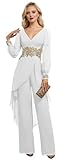 SIPUHK White Pant Suits for Women Dressy Wedding Chiffon Outfits Evening Long Sleeve Pantsuits for Women Elegant Classy US14