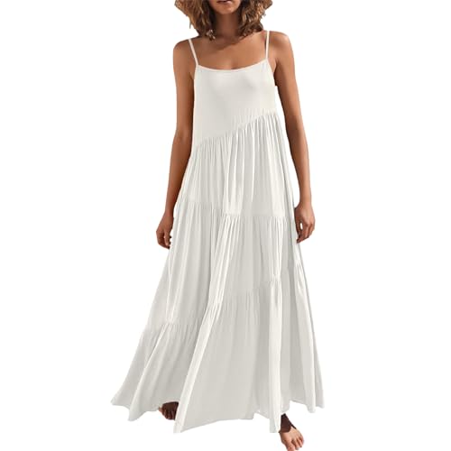 Image of Women Summer Spaghetti Strap Sleeveless Casual Flowy Beach Vacation 2025 Maxi Dress