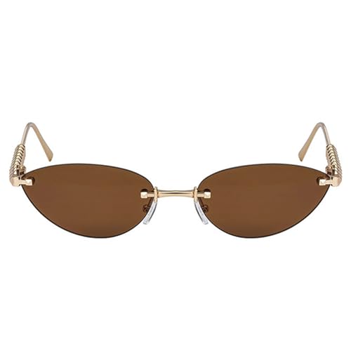 willochra Trendy Rimless Cat Eye Metal Sunglasses Vintage Small Oval Outdoor Eyewear UV400 Protection for Women Men3