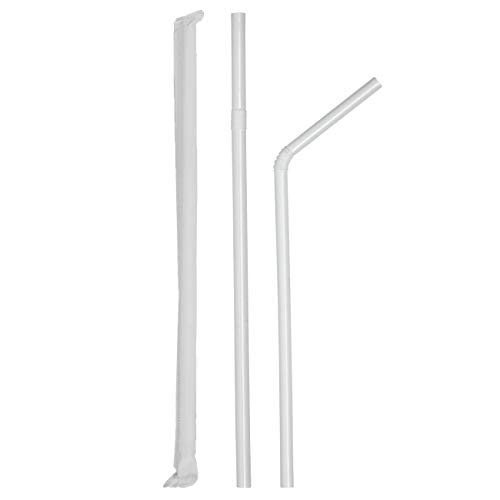 Comfy Package Individually Wrapped Disposable Plastic Flexible Drinking Straws - BPA Free - White [380 Pack]