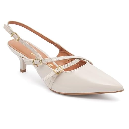 Scarpin Vizzano Slingback Feminino Salto Baixo Fivelas (Off White, BR, Adulto, Numérico, 39)