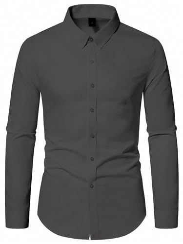 Image of AVANOVA Men's White Long Sleeve, Slim Fit Button Down Dress Shirt for Men | Casual Office Wear | Formal Business Shirts | Stylish Plain Single Breasted Shirt(Shirt 87)