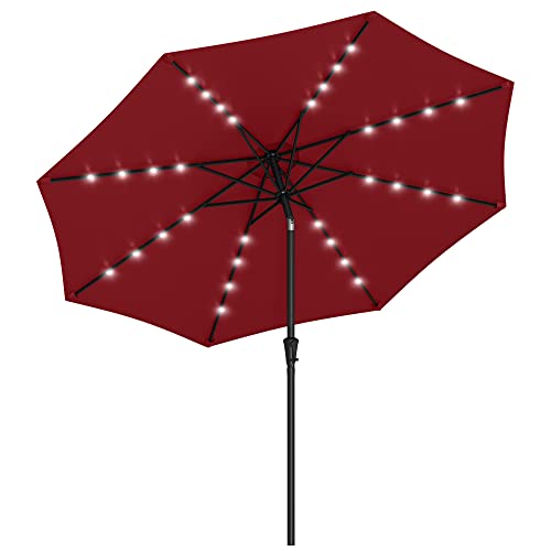 SONGMICS 9 ft Solar Patio Umbrella, 32 LED Lights, Lighted Table Outdoor Umbrella, UPF 50+, 30° Dual-Tilt System, for Garden Balcony Patio Backyard Market, Without Base, Red UGPU11 image 6