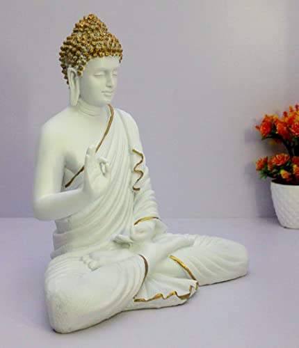 ESPLANADE Resin Meditating Buddha Showpiece | Home Decor | Idol Statue Figurine Murti | Tibetan Buddhist Statue - 14" Inches Height - Big Size (White)