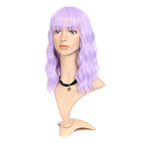 JUVEN BELLA Purple Wig with Bangs 14" Synthetic Natural Hair Wigs Heat Resistant Fiber Cosplay Wig for Women (Purple)……