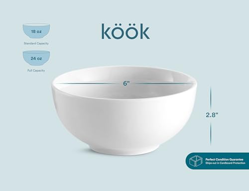 Kook KG6CB06W Soup Bowl, Cereal Bowl, Bowl Set, White Ceramic Bowls, Set Of 6, Microwave, Dishwasher And Freezer Safe thumb #5
