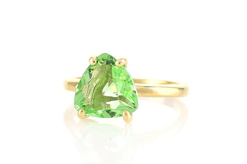 Bague tourmaline en or 14k et bague solitaire verte de style trillion