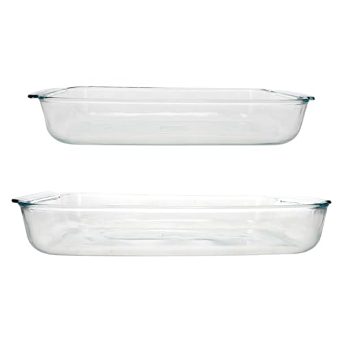 Pyrex 1107101 Basics Clear Oblong Glass Baking Dishes, 2 Piece Value Plus Pack Set