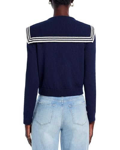 Women's V Neck Cardigan Sweaters Cropped Sailor Collar Button Up Knit Long Sleeve Open Front Coat3