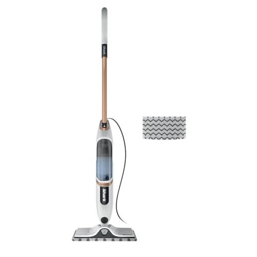 Shark SteamSpot with Steam Blaster Technology for Hard Floors, Lightweight steam mop Chemical-Free Cleaning, Removable water tank, Inc. 2x machine-washable Dirt Grip pads, White & Poly Copper S2001UK