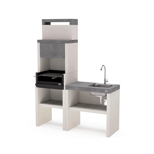 MAESTRO FERRETERO TUOZI - Pack 17 – VENIT Flex – Barbacoa de Obra para Carbón y Leña, Diseño Modular en Hormigón Texturizado con Parrilla de Acero y Cajón de Cenizas (137 x 47 x 185 cm)