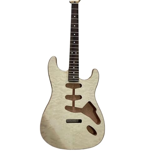 Unfinished Guitar Body A Set Guitar Kits Maple Rosewood Neck Body Flame Maple Veneer One Piece Mahogany Barrel DIY Part