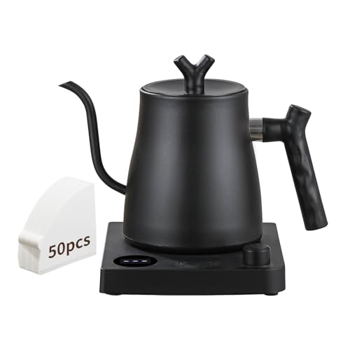 MOUTIUS Water Kettle Electric,Gooseneck Electric Kettle with 50pcs Coffee Filter,±1? Temperature Control, Fast Heating, Stainless Steel Interior, Ideal for Precise Pour-Over Coffee and Tea