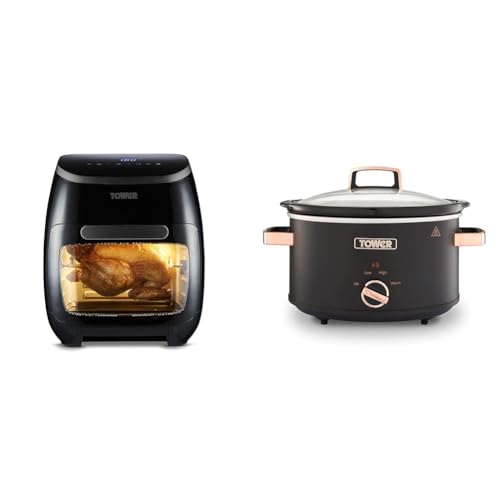 Tower T17076 Xpress Pro Combo 10-in-1 Digital Air Fryer Oven with Rapid Air Circulation & T16042BLK Cavaletto 3,5 Litre Slow Cooker with 3 Heat Settings, Cool Touch Handles, 210W