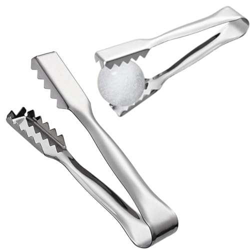 2Pcs Ice Tongs for Jumbo Ice Balls and King Cubes, Stainless Steel Ice Tongs for Ice Bucket with Serrated for Cocktails Whiskeys Drink Coffee