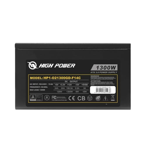 Image of HIGH POWER PC Power Supply Fully Modular 1300W 80 Plus Gold Certified ATX 3.0 & PCIE-5.0 Compliant, High-Performance, Efficiency, and Reliability. Active PFC, and All Protections.