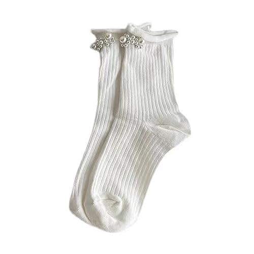 Socks,Lolitas Cute Summer Ankle Dress Socks Sweet Pearls Crew Socks JK Uniform Calf Socks Roll Cuffs Middle Tube Sock