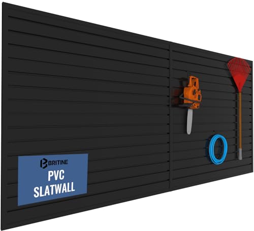 Slatwall Panel Garage Organizer PVC Slatwall Heavy Duty Wall Mounted Rack, Interlocking Slat Wall Panels for Tool Organization Peg Board (Black 4 x 8 ft)