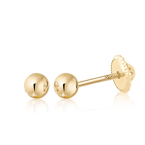 14k Yellow Gold 3mm Ball Stud Earrings for Women Girls and babies Screwback | Nickel Free