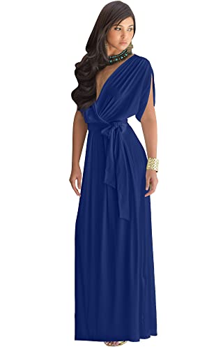 KOH KOH Plus Size Womens Long Formal Short Sleeve Cocktail Flowy V-Neck Casual Bridesmaid Wedding Party Guest Evening Cute Maternity Work Gown Gowns Maxi Dress Dresses, Cobalt/Royal Blue 2XL 18-20