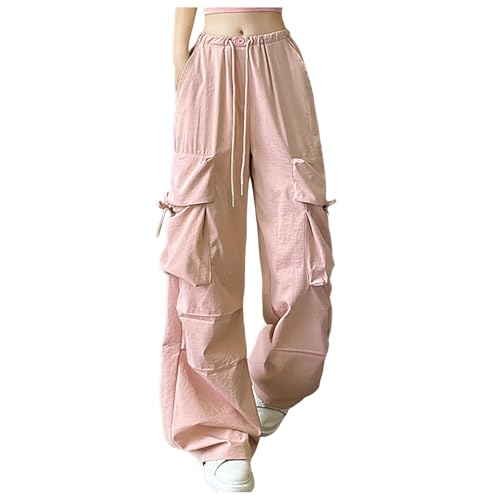 Pantalones cargo para mujer con pierna ancha, pantalones de ocio, holgados, ligeros, pantalones de trabajo, múltiples bolsillos, cordón, pantalones de paracaídas, ligeros, pantalones de senderismo,