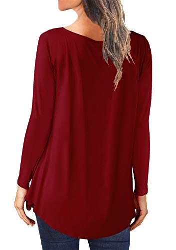 Mystry Zone Wine Red Top Long Sleeve Tunic For Women Scoop Neck Pleated Xxl #TOP2