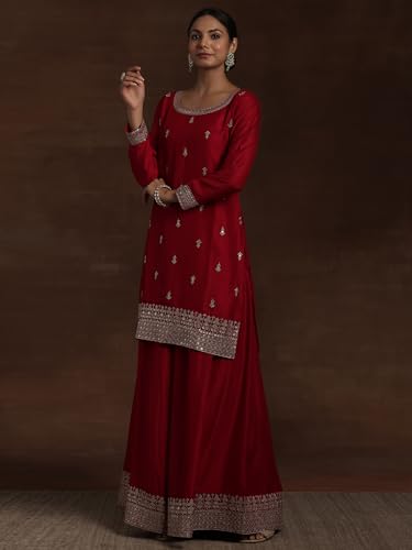 Image of Libas Printed Silk Blend Straight Kurta With Trouser and Dupatta