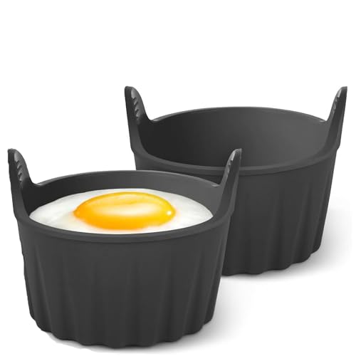 Air Fryer Egg Poacher Food Grade Air Fryer Egg Poacher Silicone Egg Mould Ramekins for Air Fryer Microwave Oven Poached Eggs and Muffin Cake (2 PCS)